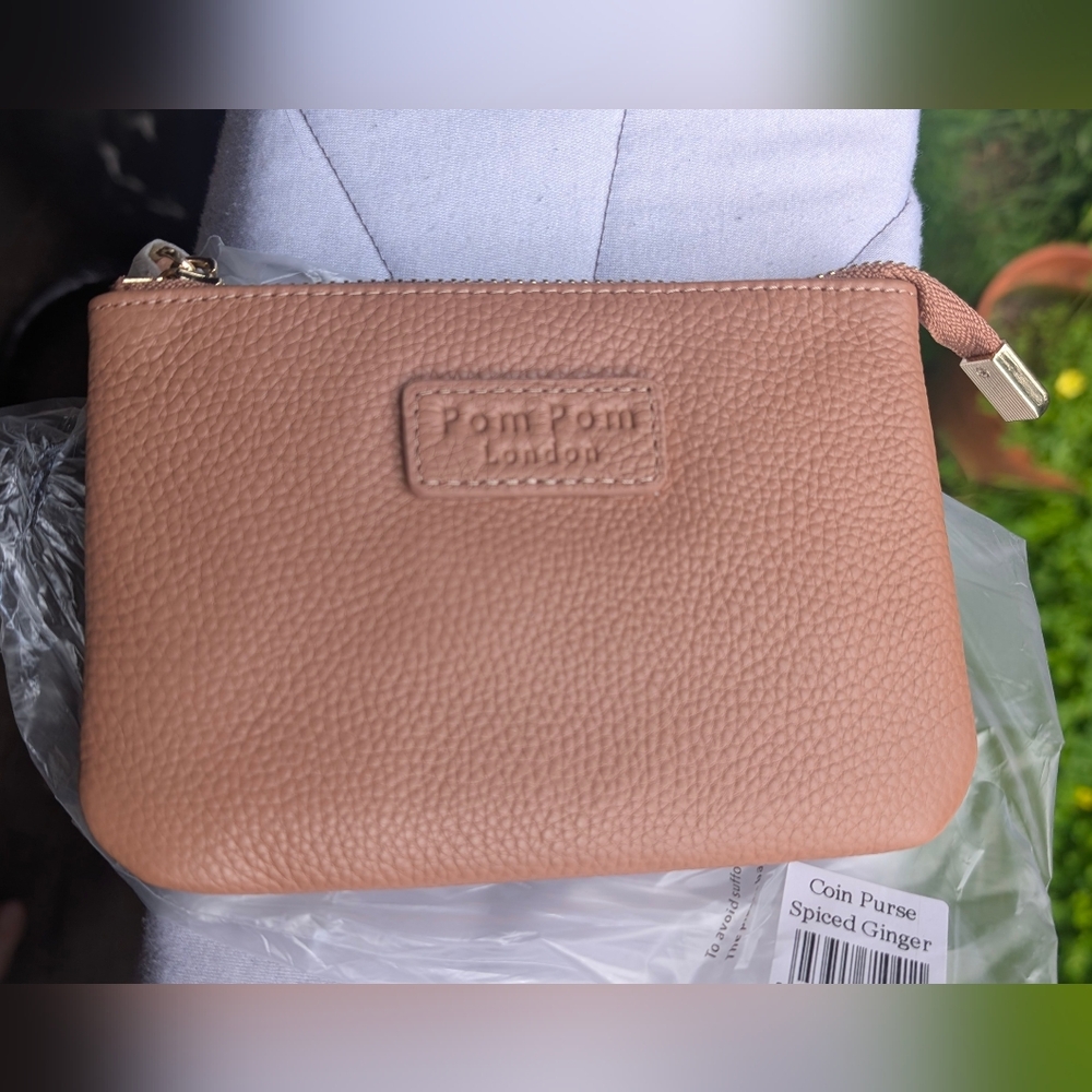 Pom Pom London RFID Purse Wallet Spiced Ginger Full Grain Pebbled Leather NWT